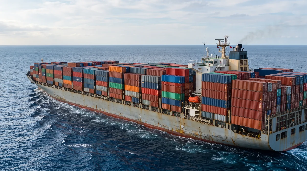 Container ship loading cargo in Australia for shipment to Papua New Guinea